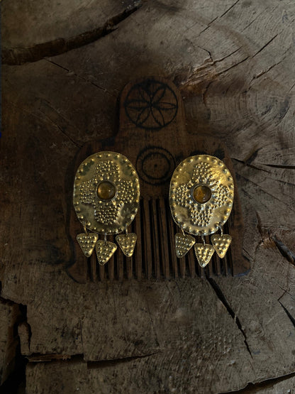 Sól Brass and Citrine Earrings: Nordic Bronze Age Jewelry