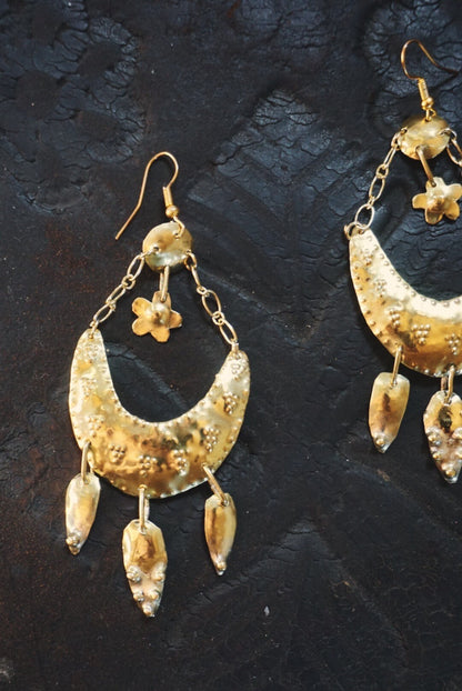 Rusalka Handcrafted Brass Lunula Earrings: Slavic Viking Amulets