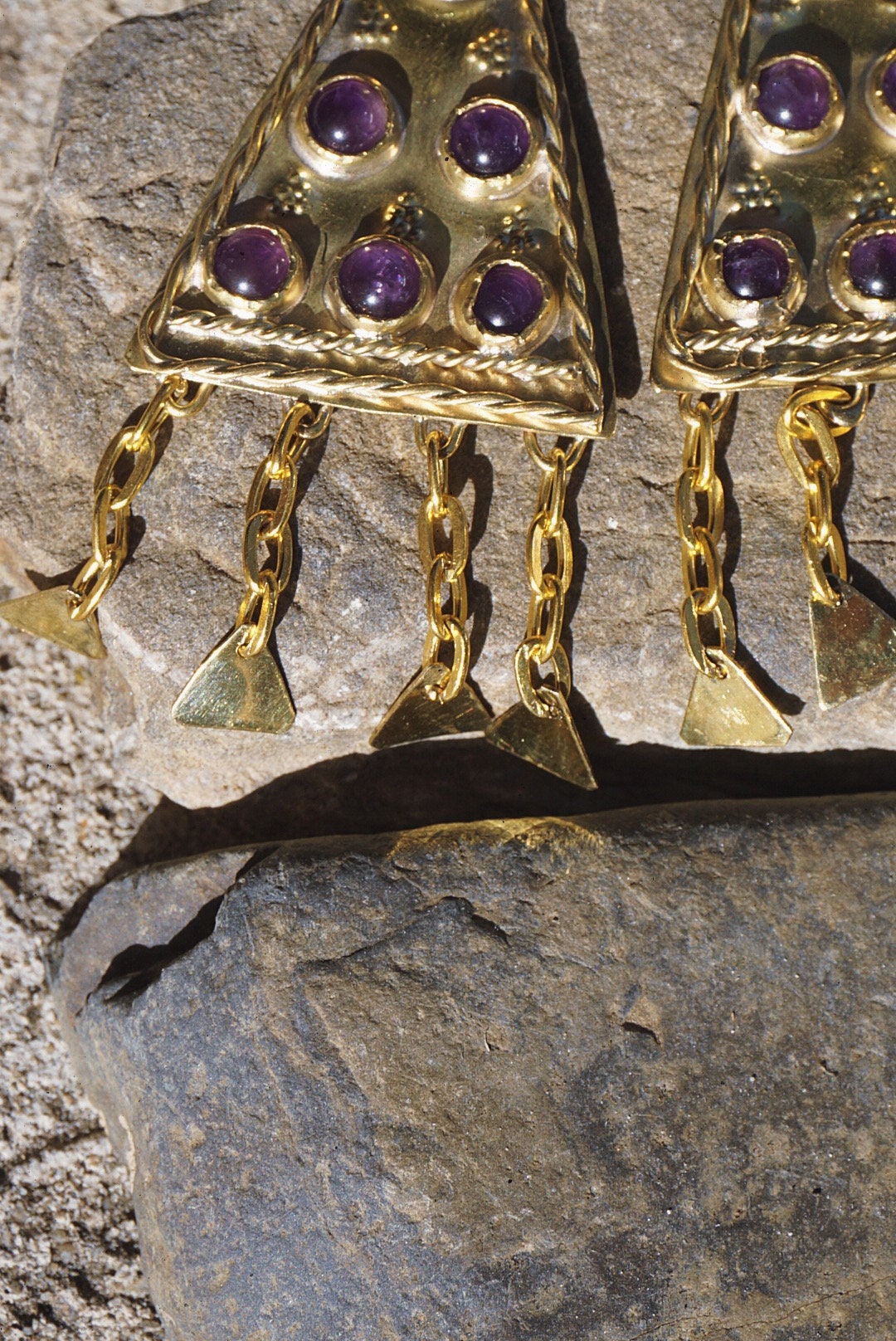 Zerynthia Earrings: Brass Amethyst Sarmatian Adornments