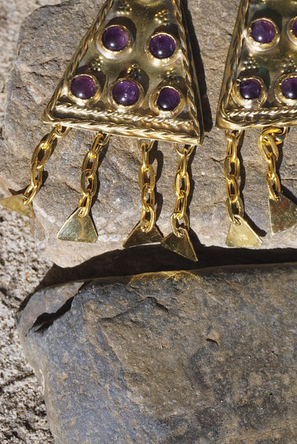 Zerynthia Earrings: Brass Amethyst Sarmatian Adornments
