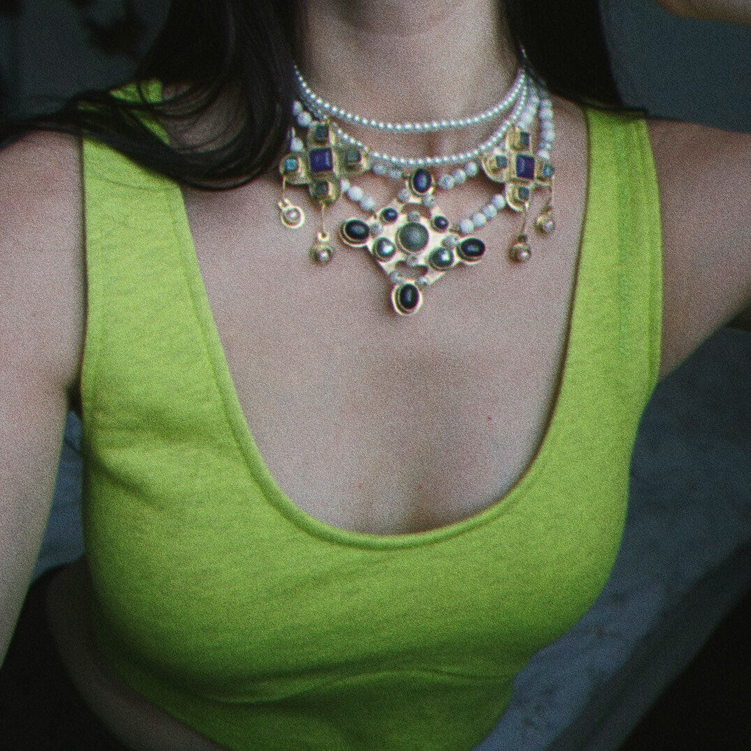 Byzantius & Leofflaed Handmade Necklaces Set: Beaded Pearl Gemstone Choker, Reinassance Jewelry