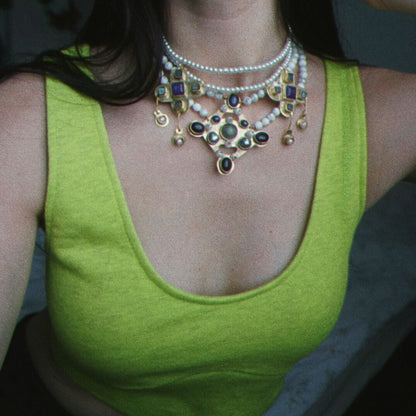 Byzantius & Leofflaed Handmade Necklaces Set: Beaded Pearl Gemstone Choker, Reinassance Jewelry