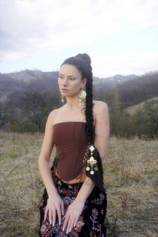 Slavic Braid Jewelry: Brass Nakosnik with Zircons & Labradorite