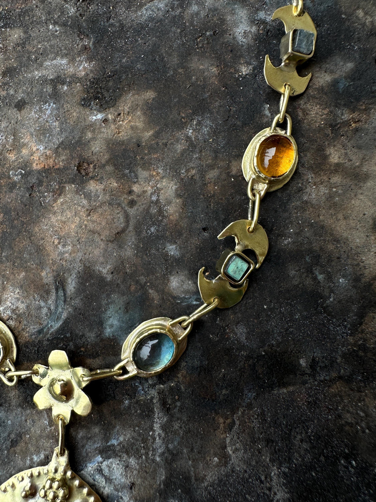 Diana Lunula Necklace: Roman Moon Goddess, Gold Necklace with Natural Gemstones, Ancient inspired Jewelry