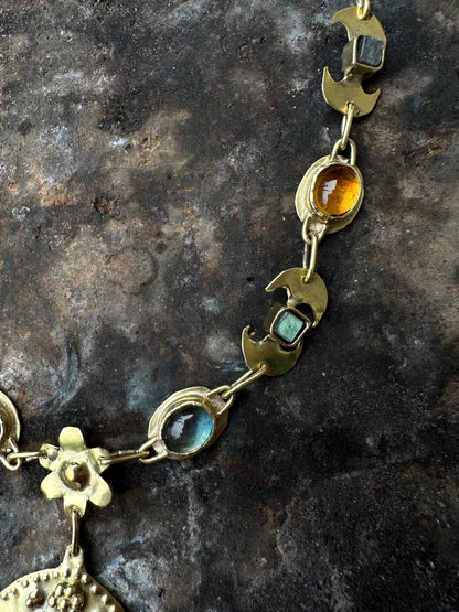 Diana Lunula Necklace: Roman Moon Goddess, Gold Necklace with Natural Gemstones, Ancient inspired Jewelry