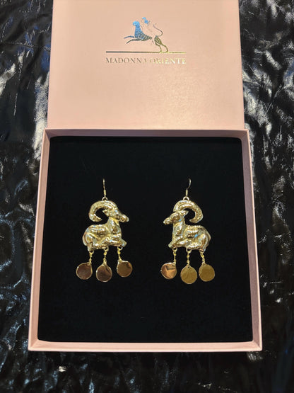 Minoan Goat Earrings: Handmade Brass Statement Jewelry