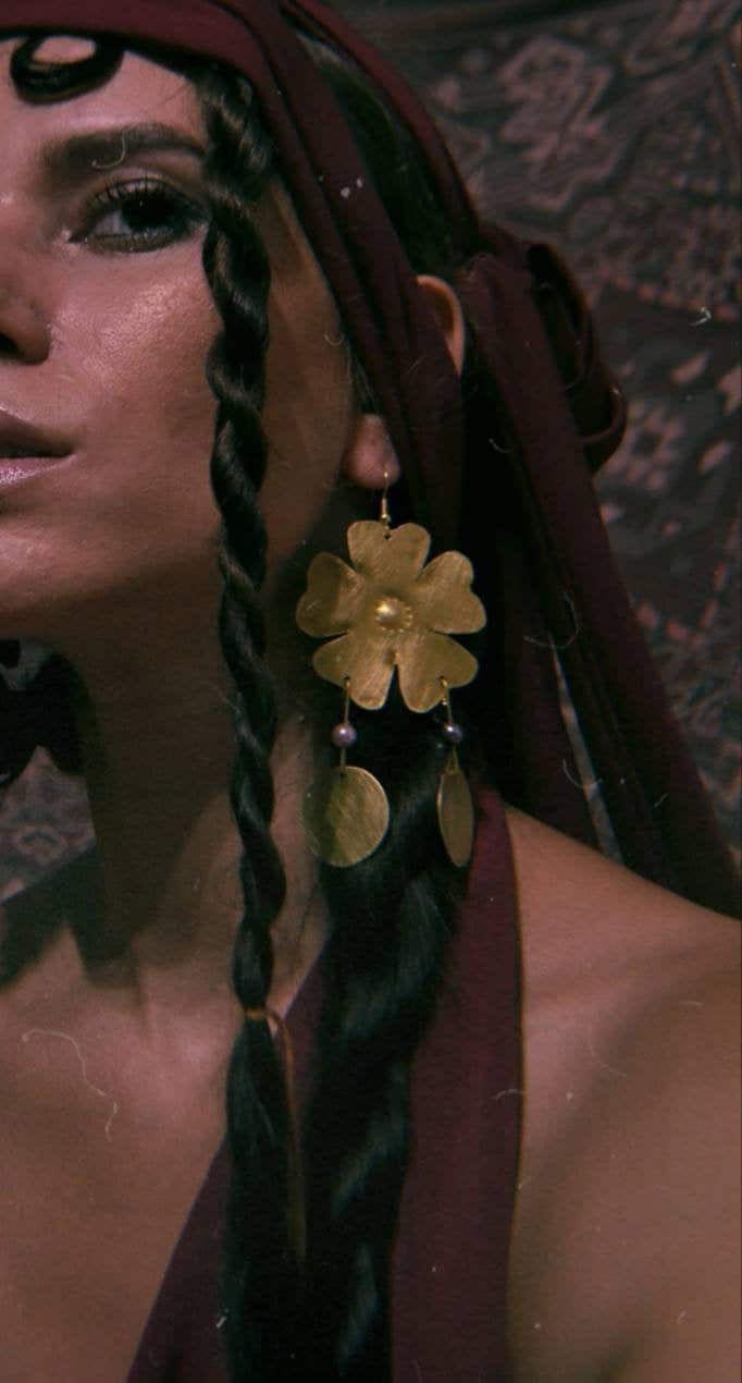 Inana Earrings: Handmade Brass Floral Goddess Jewelry