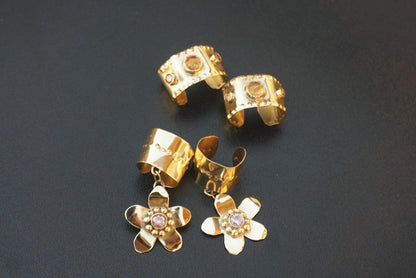 Zarnitsa Brass Hair Braid Beads: Hair Jewelry with Citrine & Zircon (Set of 2)