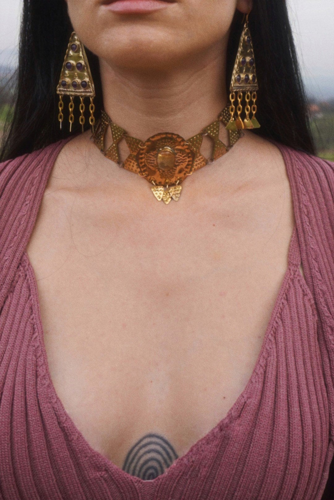 Zerynthia Earrings: Brass Amethyst Sarmatian Adornments