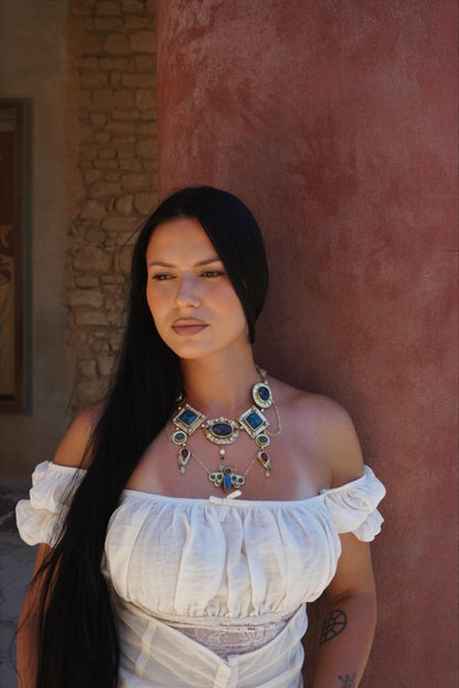 Psyche Necklace: Ornate Gemstone Statement Ancient Greek Jewelry