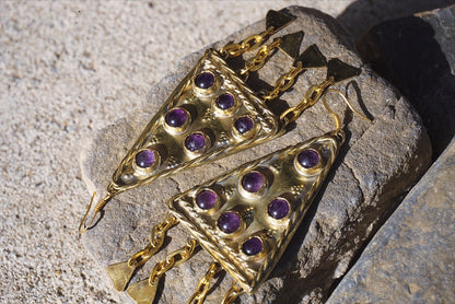 Zerynthia Earrings: Brass Amethyst Sarmatian Adornments