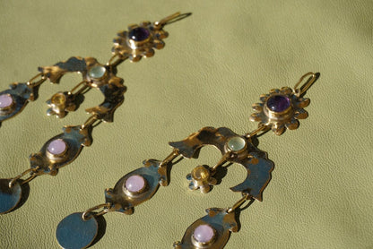 Moonflower Amethyst & Agate Hair Pins: Central Asia Tribal Braid Jewelry