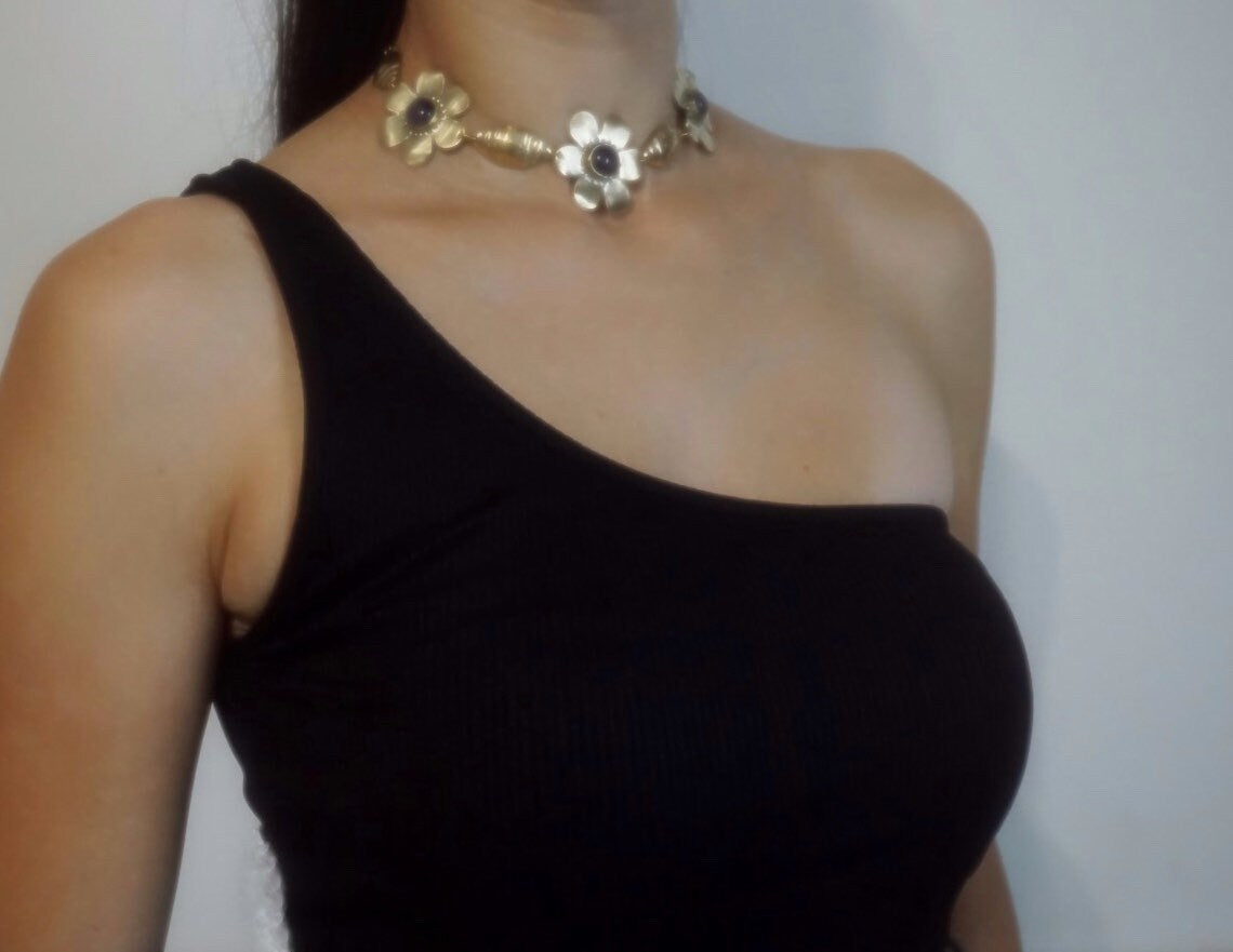 Gaya Flowers Choker with Amethyst Gemstones: Ancient Goddess Jewelry