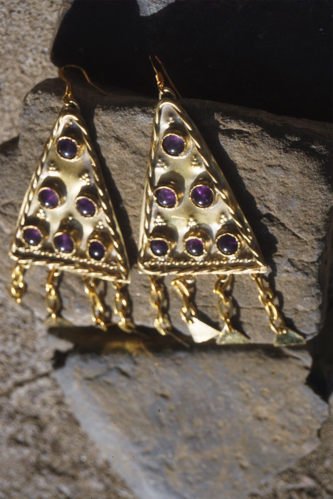 Zerynthia Earrings: Brass Amethyst Sarmatian Adornments