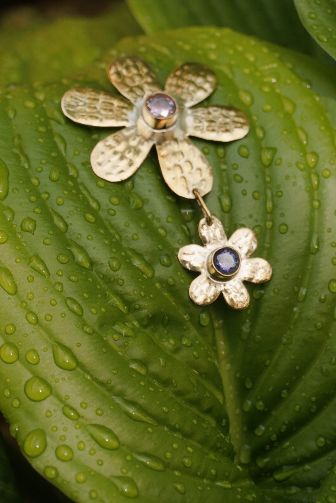 Áine Flower Hair Pins: Brass Fairycore Hair Clips with Cubic Zirconia