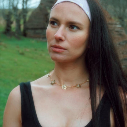 Forget-Me-Not Necklace: Brass Floral Jewelry with Cultured Pearls