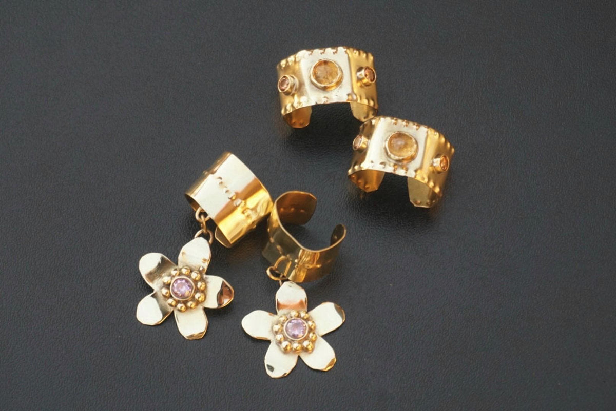 Zarnitsa Brass Hair Braid Beads: Hair Jewelry with Citrine & Zircon (Set of 2)