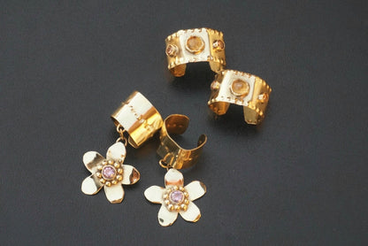 Zarnitsa Brass Hair Braid Beads: Hair Jewelry with Citrine & Zircon (Set of 2)