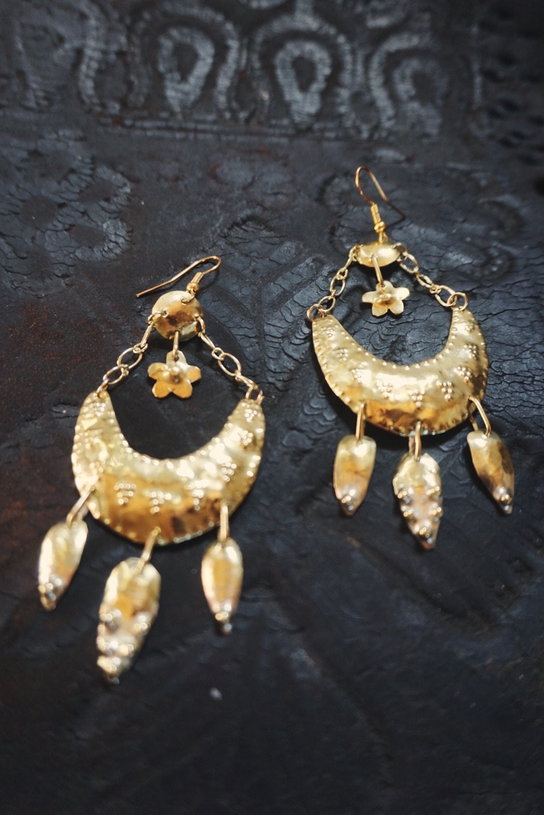 Rusalka Handcrafted Brass Lunula Earrings: Slavic Viking Amulets