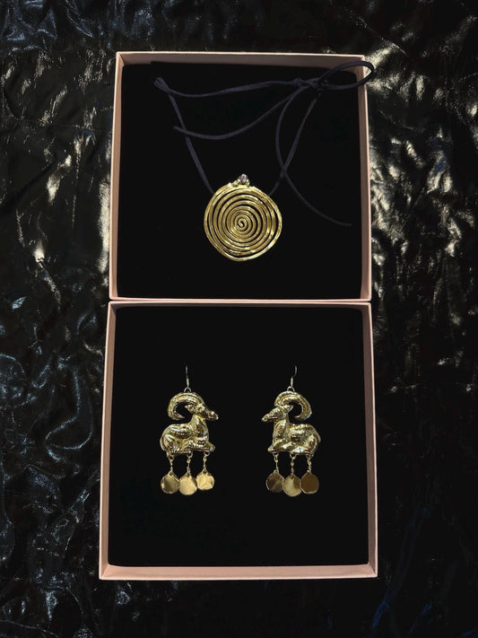 Minoan Goat Earrings: Handmade Brass Statement Jewelry