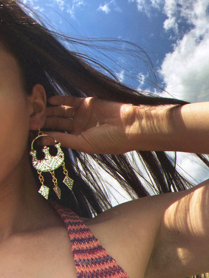 Zevana Handcrafted Brass Lunula Earrings: Slavic Viking Amulet Jewelry