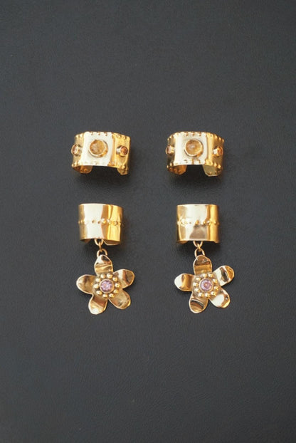 Zarnitsa Brass Hair Braid Beads: Hair Jewelry with Citrine & Zircon (Set of 2)