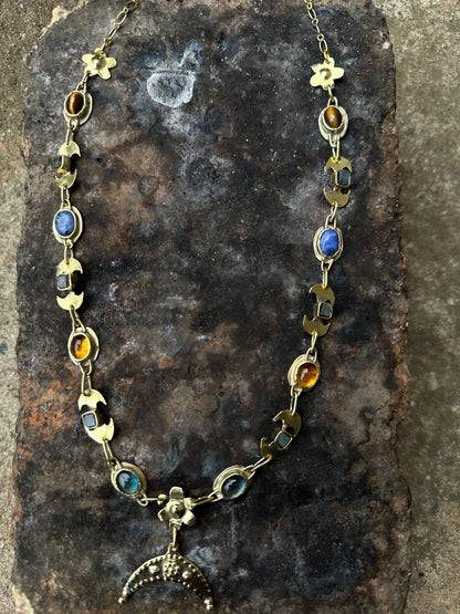 Diana Lunula Necklace: Roman Moon Goddess, Gold Necklace with Natural Gemstones, Ancient inspired Jewelry
