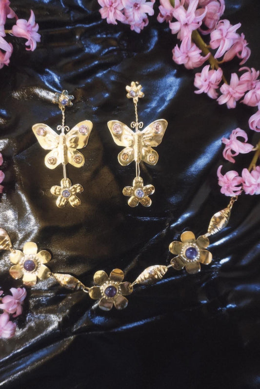 Butterfly Maiden Earrings: Fairycore Dangle Earrings, Fairy floral Jewelry with zircons