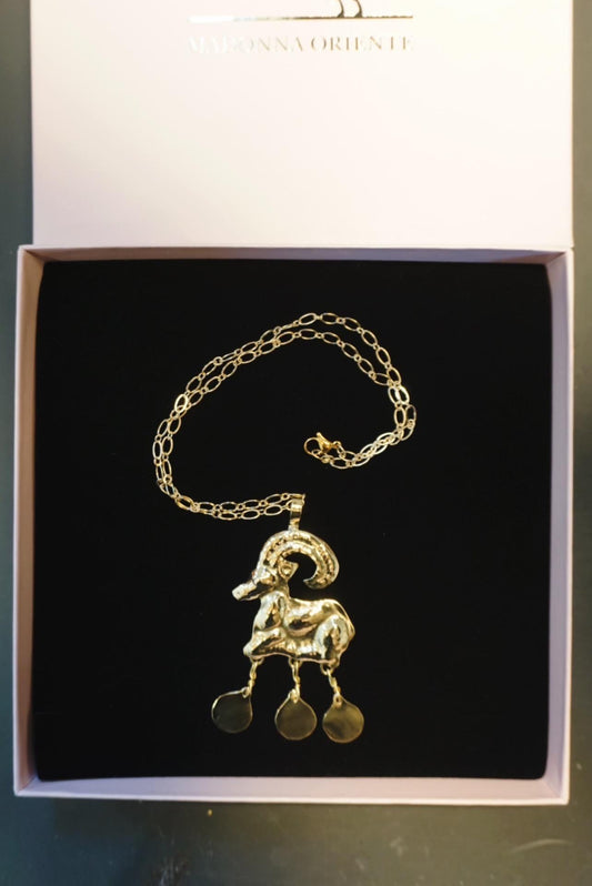Minoan Goat Pendant : Handmade Brass Statement Ancient Necklace