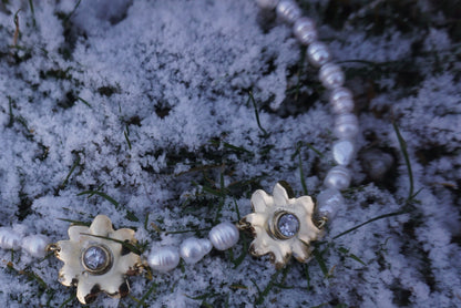 Ice Flower Necklace: Pearl Choker with Crystal Cubic Zirconia, Unique Christmas Gift for Her