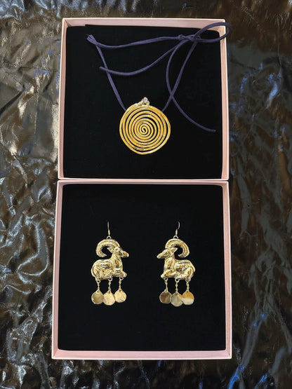 Minoan Goat Earrings: Handmade Brass Statement Jewelry