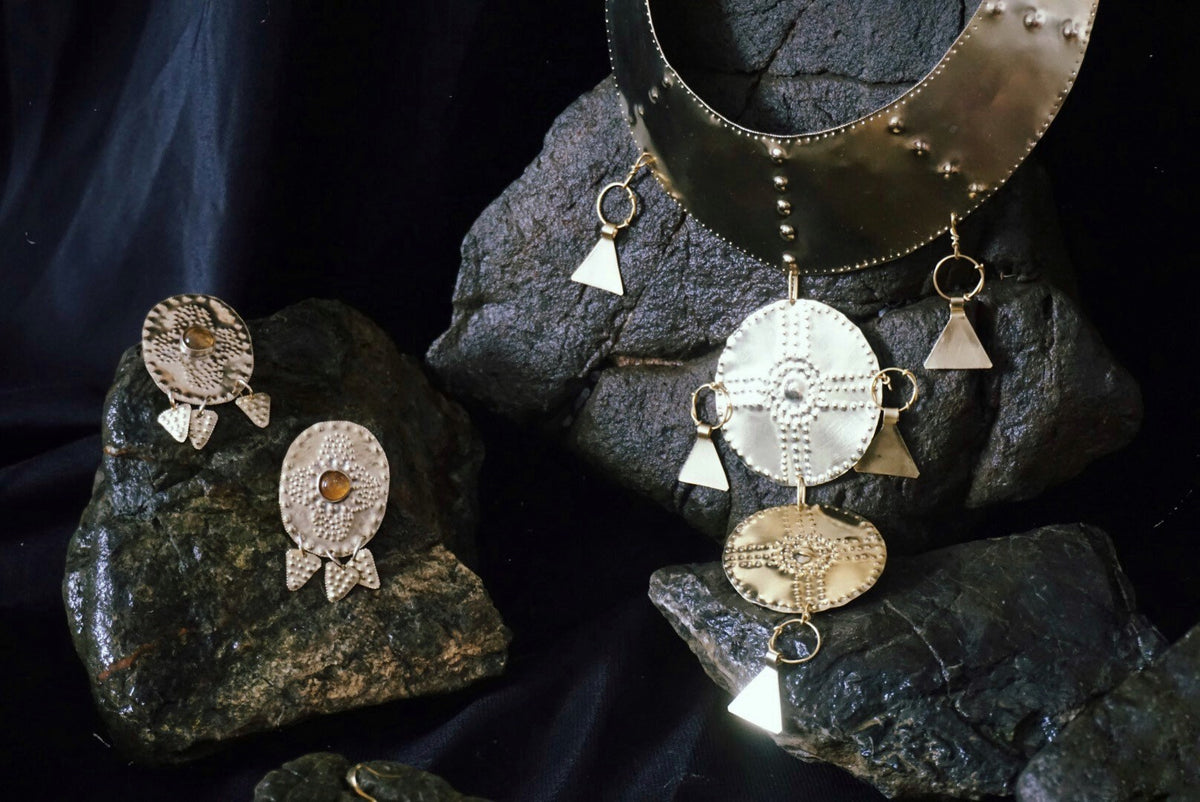 Sól Brass and Citrine Earrings: Nordic Bronze Age Jewelry
