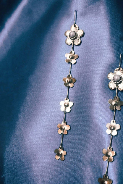 Forget-Me-Not Flowers Earrings: Antique Gold Pearl Earrings, Brass Fairy Jewelry
