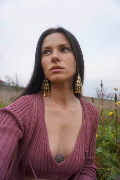 Zerynthia Earrings: Brass Amethyst Sarmatian Adornments