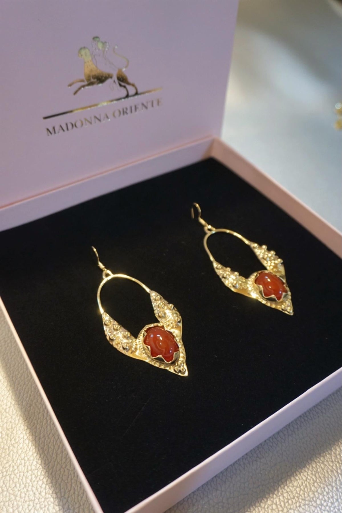 Mandukhai Agate Brass Earrings: Mongolian Silk Road Jewelry