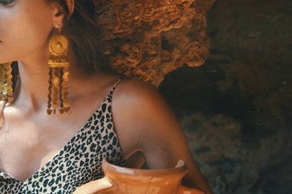 Akna Handmade Brass Aztec Earrings: Precolombino Fertility Amulet