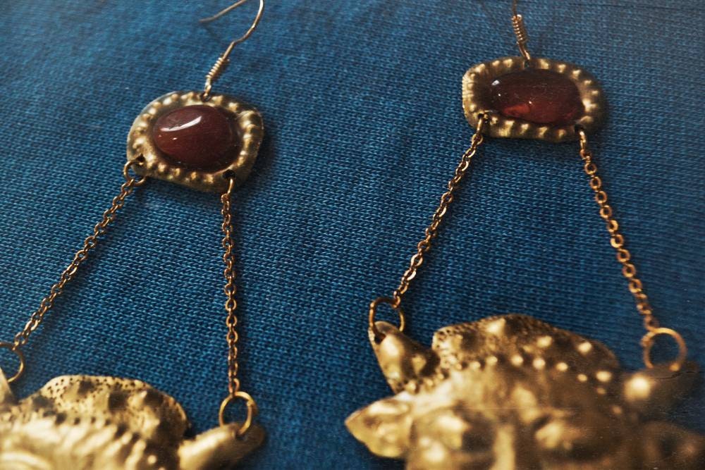 Satyr Face Earrings: Handmade Brass Ancient Greek Jewelry