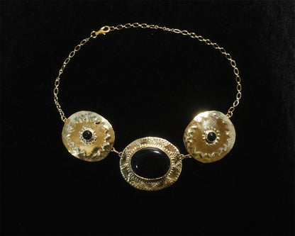 Morgan le Fay Necklace: Black Onyx Brass Choker Amulet, Costume Statement Necklace