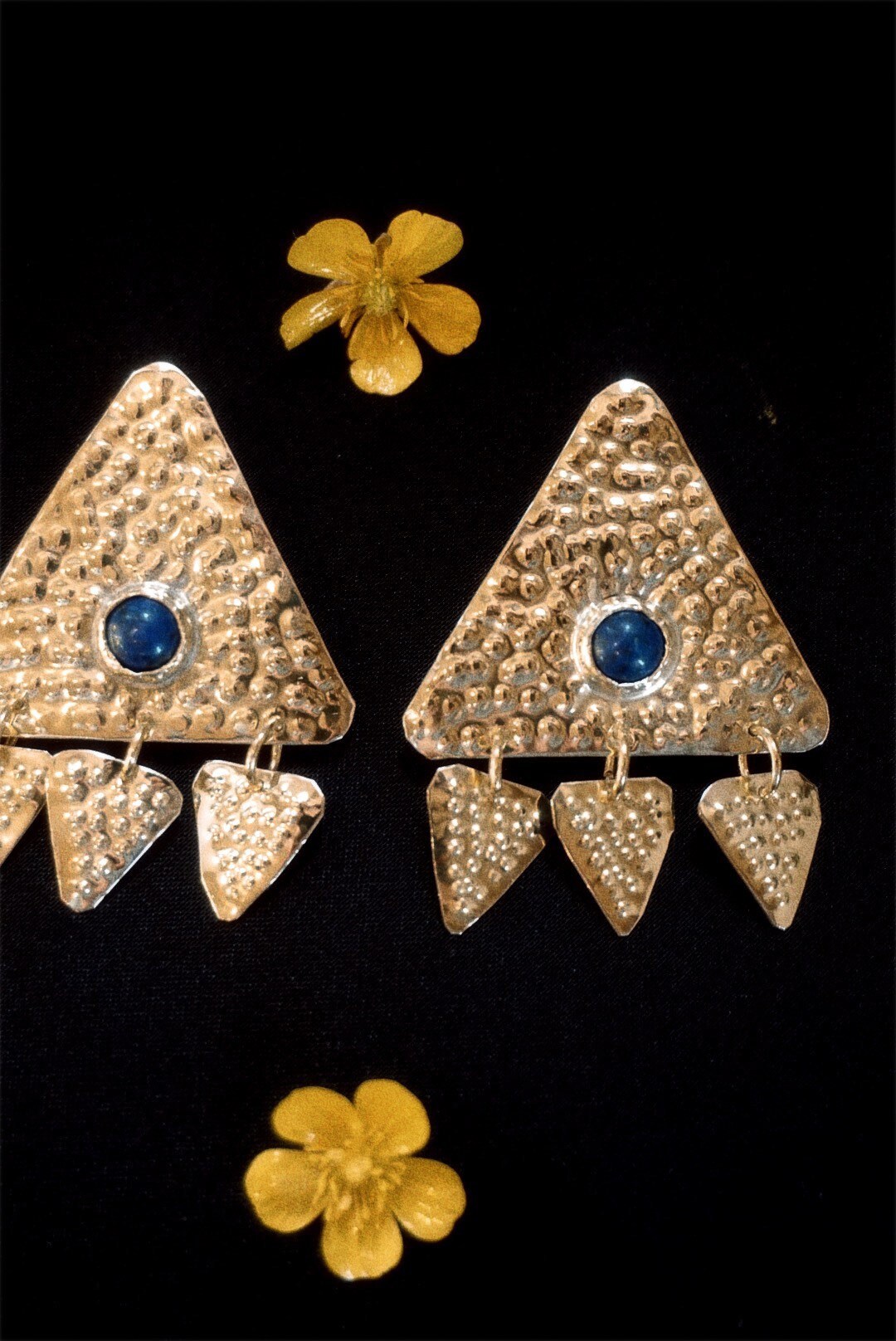 Máni Brass Lapis Lazuli Earrings: Nordic Shieldmaiden Jewelry