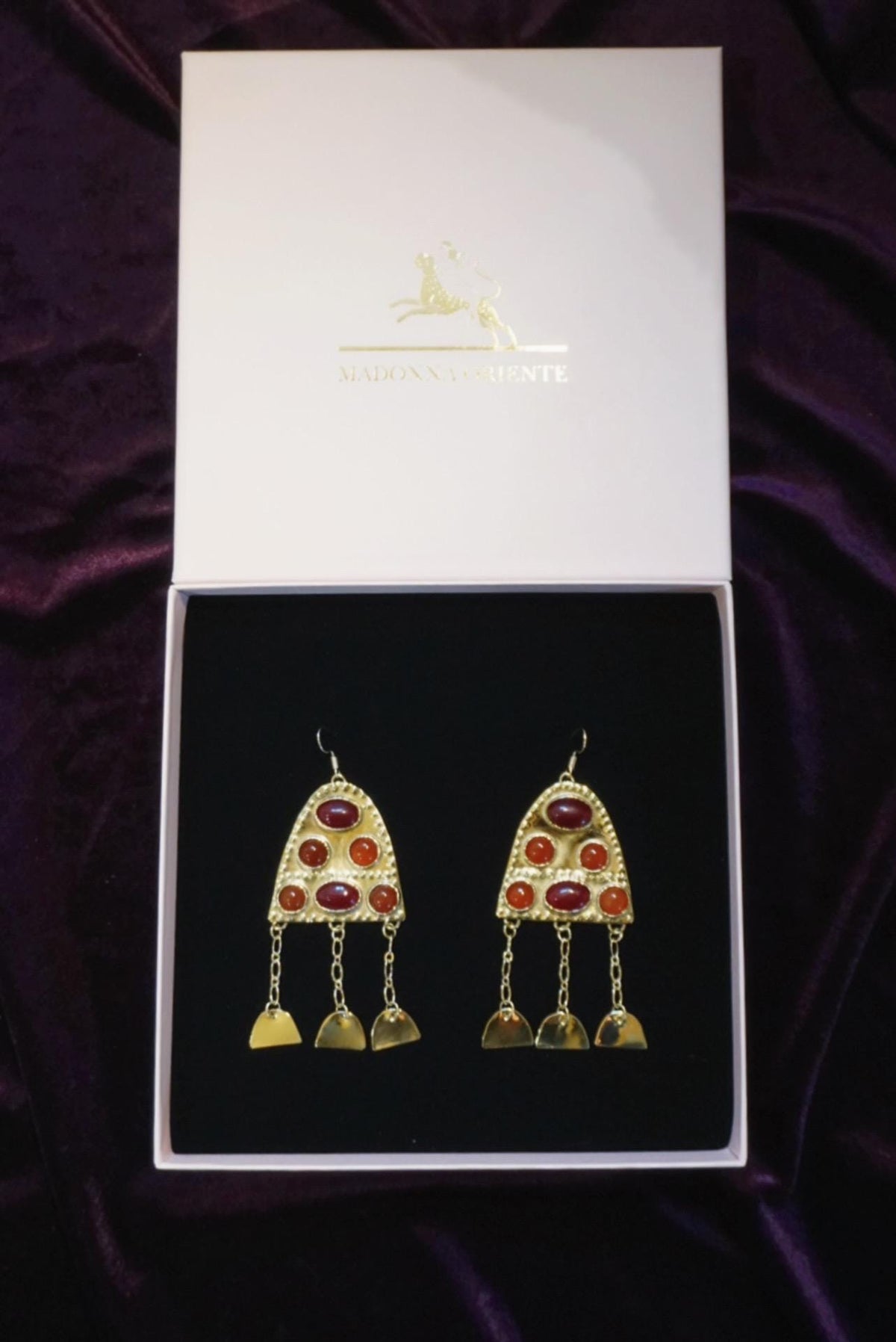 Ragnell Earrings: Medieval Brass Carnelian Earrings, Red Agate Fire Amulet, Arthurian Jewelry