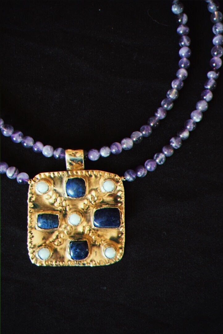 Mildthryth Necklace: Beaded Byzantine Choker with Lapis Lazuli and Pearls (PRE-ORDER)