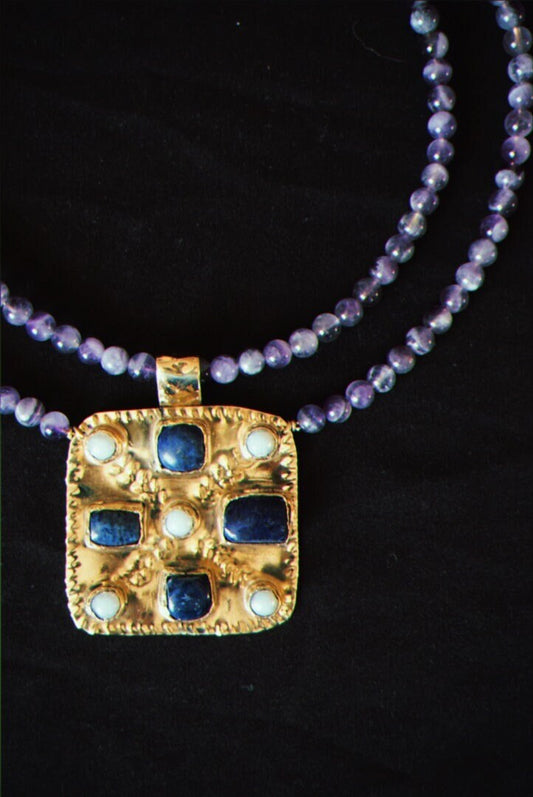Mildthryth Necklace: Beaded Byzantine Choker with Lapis Lazuli and Pearls (PRE-ORDER)