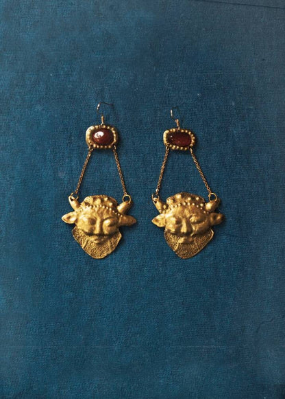 Satyr Face Earrings: Handmade Brass Ancient Greek Jewelry