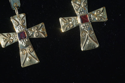 Godiva Garnet Cross Earrings: Medieval Byzantine Jewelry