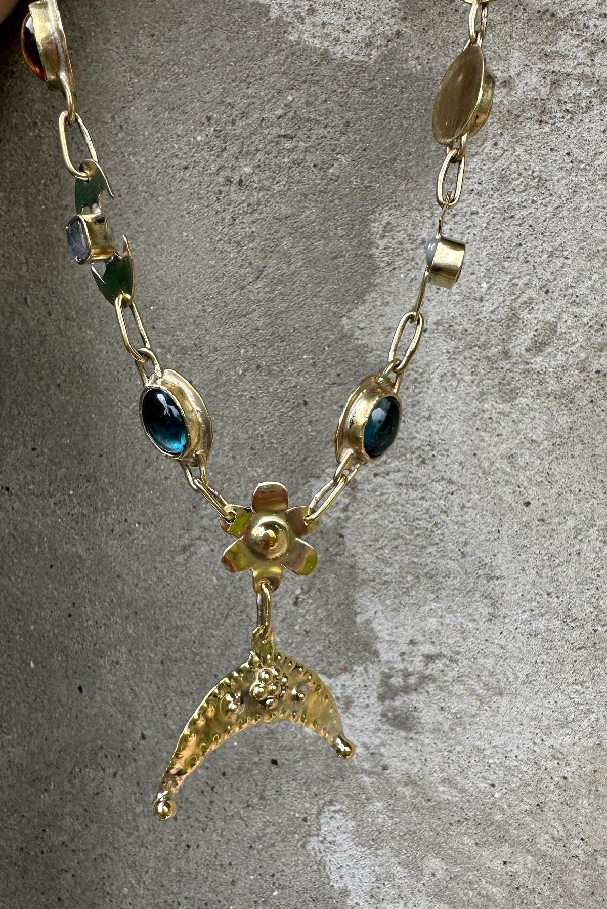 Diana Lunula Necklace: Roman Moon Goddess, Gold Necklace with Natural Gemstones, Ancient inspired Jewelry