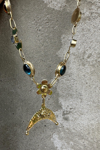 Diana Lunula Necklace: Roman Moon Goddess, Gold Necklace with Natural Gemstones, Ancient inspired Jewelry
