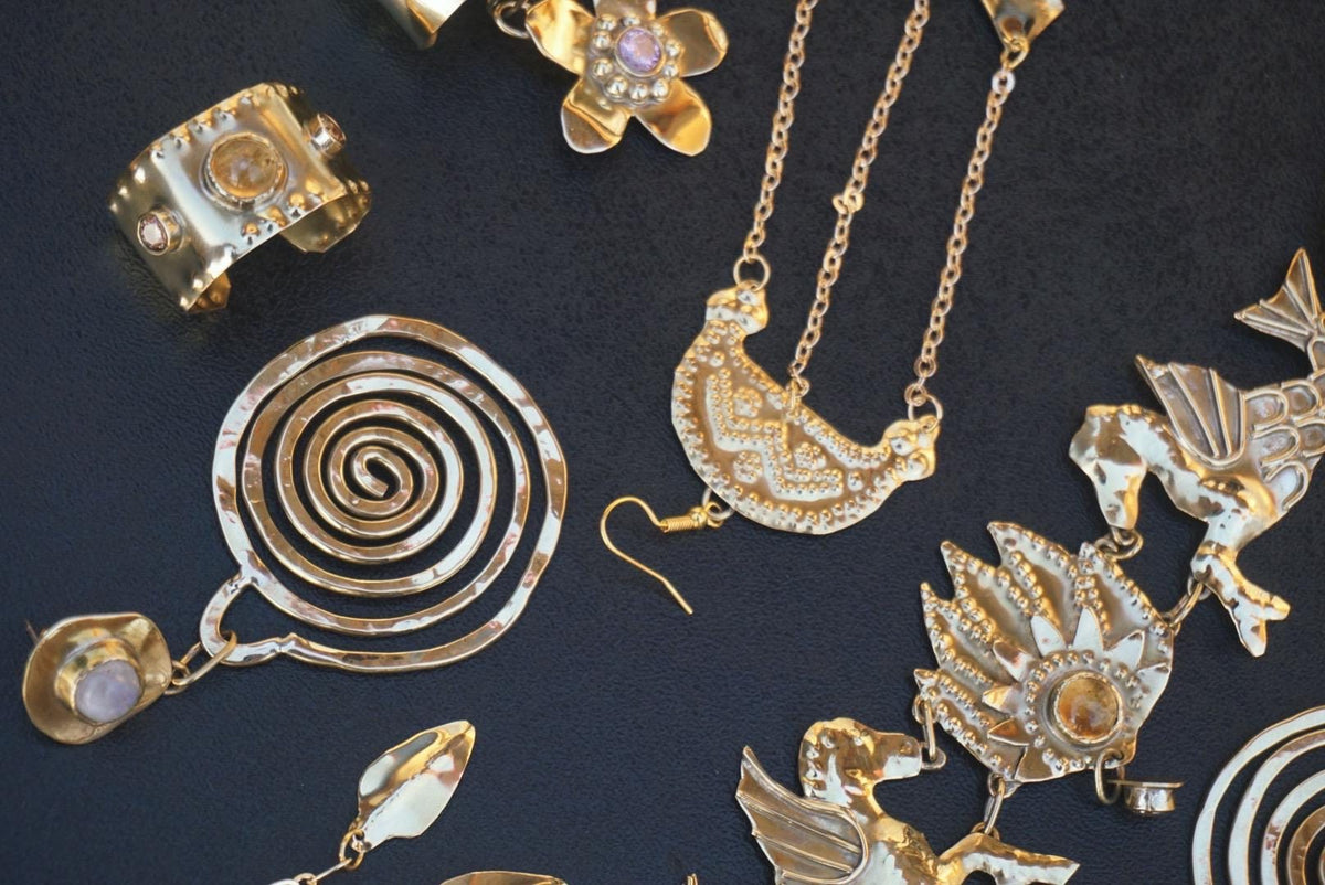 Ondina Brass Spiral Earrings: Moonstone Wave Jewelry
