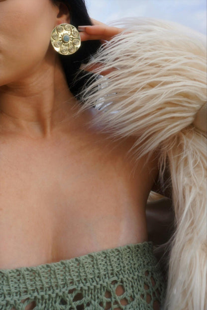 Egtved III Earrings: Nordic Archaeological Inspired Jewelry, Aquamarine Shield Earrings