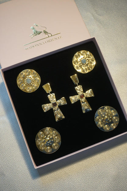 Egtved III Earrings: Nordic Archaeological Inspired Jewelry, Aquamarine Shield Earrings