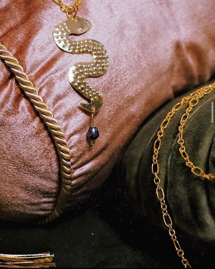 Handmade Brass Serpent Necklace: Ancient Greek Medusa Snake Pendant